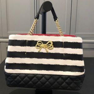 Betsey Johnson black and white striped bow bag